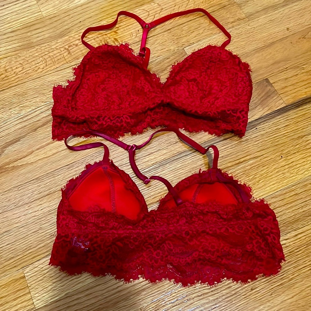 Aerie Bralette Red Lace Lightly Padded - size S